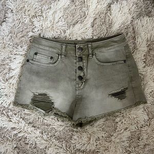 Sun & Shadow - Olive Green Distressed Denim Shorts